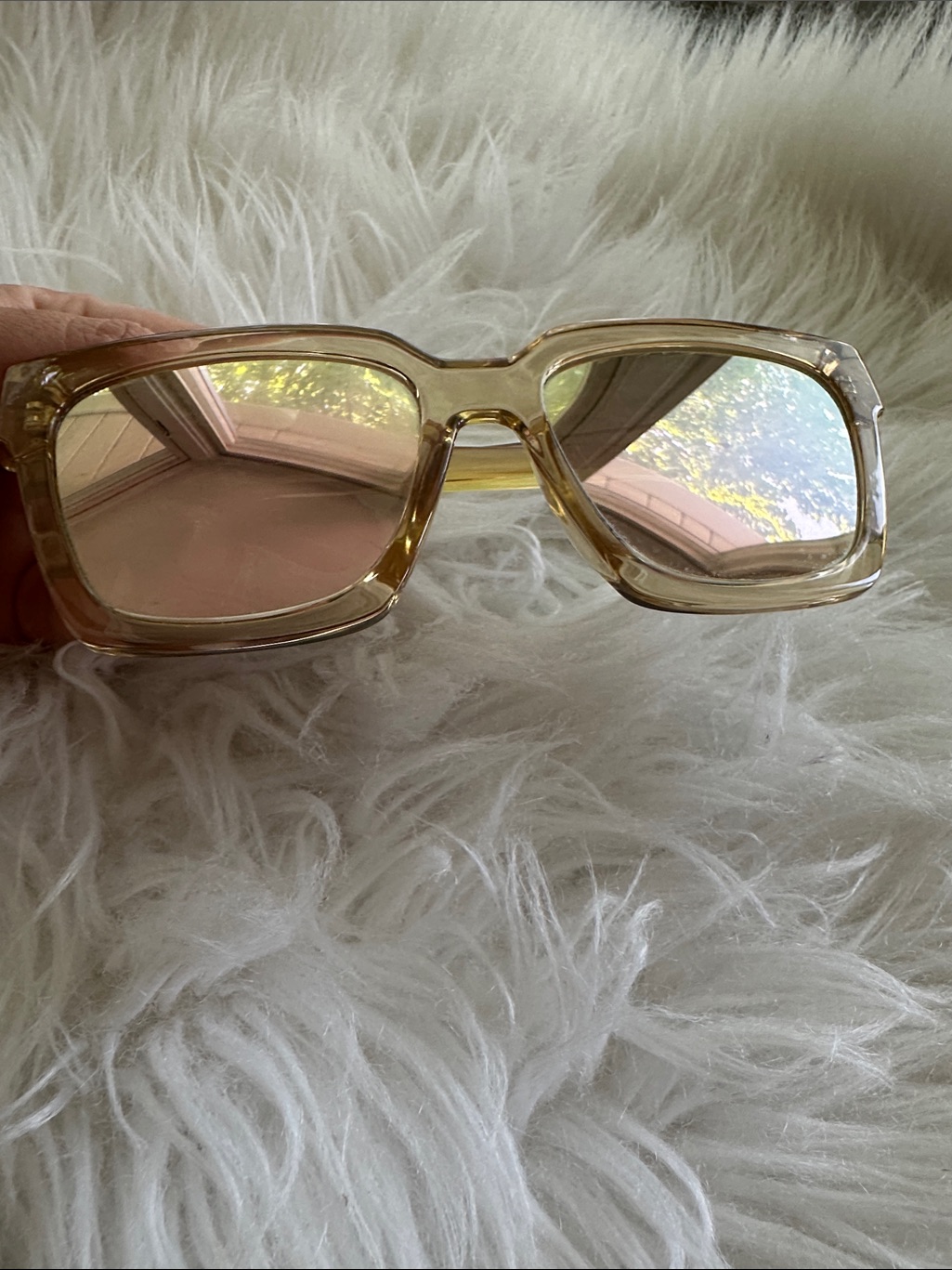 Le Specs Champagne Frame Sunglasses With Pink Lenses